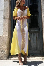 Robe irrégulière imprimée dégradée à col V