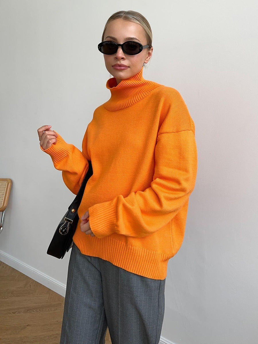 Loose-fitting turtleneck simple solid color pullover sweater