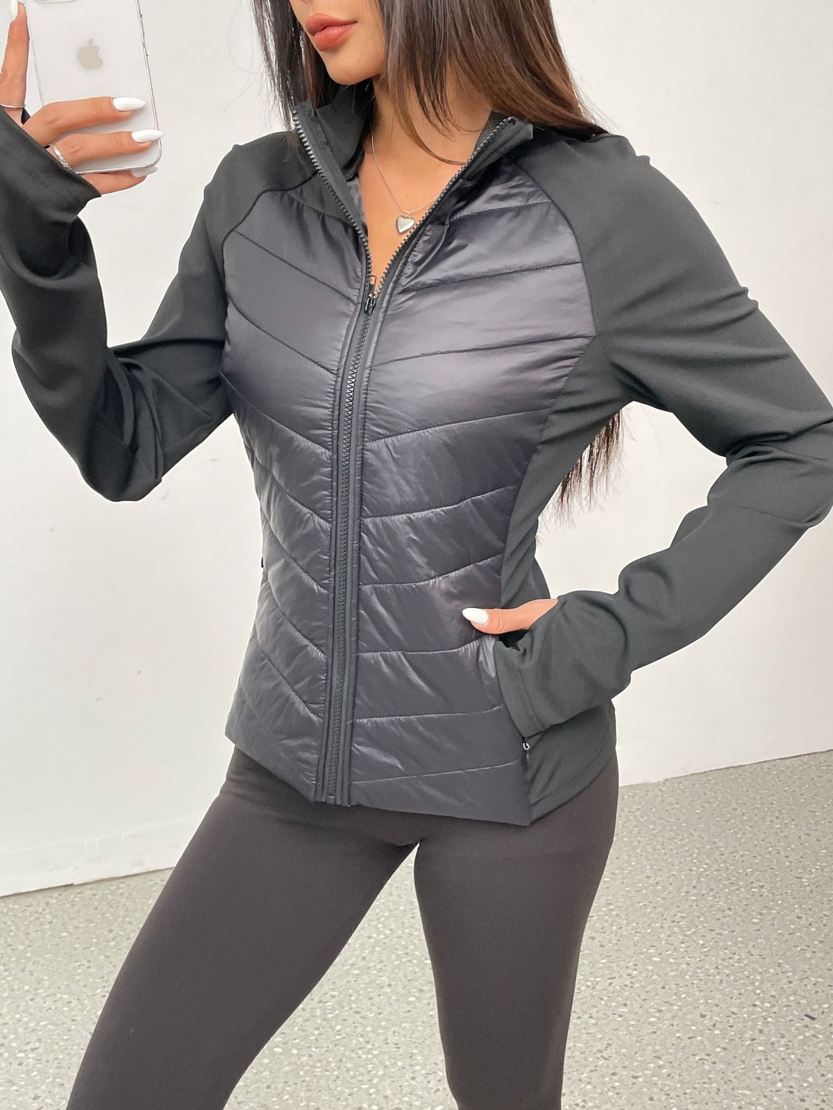 Manteau noir slim court patchwork en coton