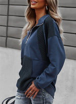 Sweat-shirt zippé à cordon de serrage et col gaufré en diamant