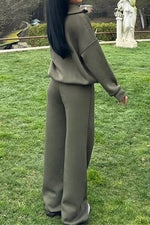 Thrifted Vibes half-open pullover sweatshirt and pants two-piece set