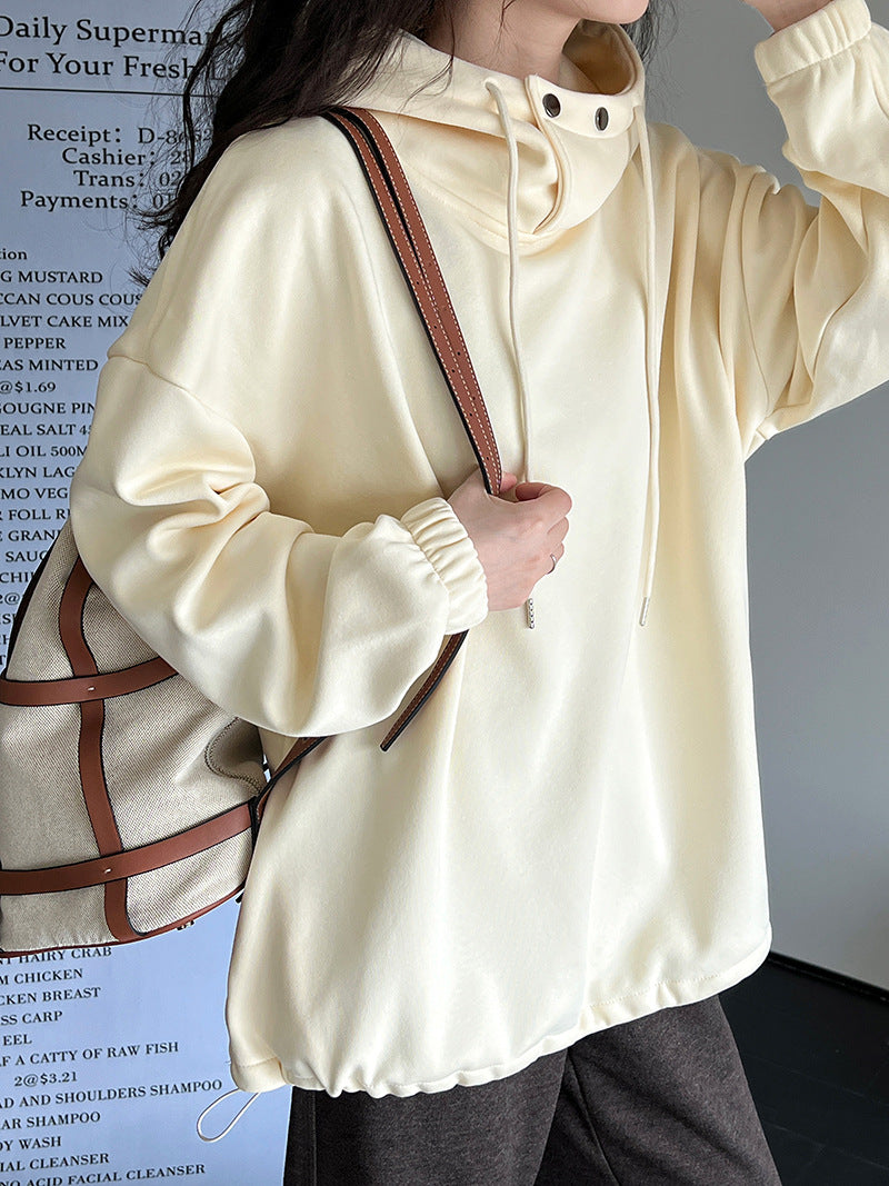 Halbhoher Kragen mit Knopfdetails, dicker, lockerer Kapuzenpullover