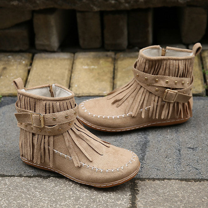 Studded flat tassel boots