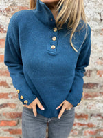 Stand collar solid color button loose sweater