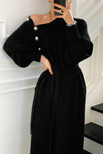 Woolly Haze shoulder buttons turtleneck long sweater coat