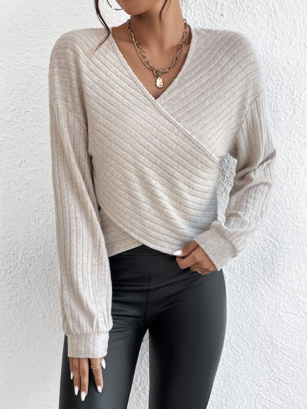 CozyKnit V-neck crossover pullover sweater