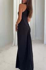 Sleeveless half-high collar multi-button slim-fit long dress