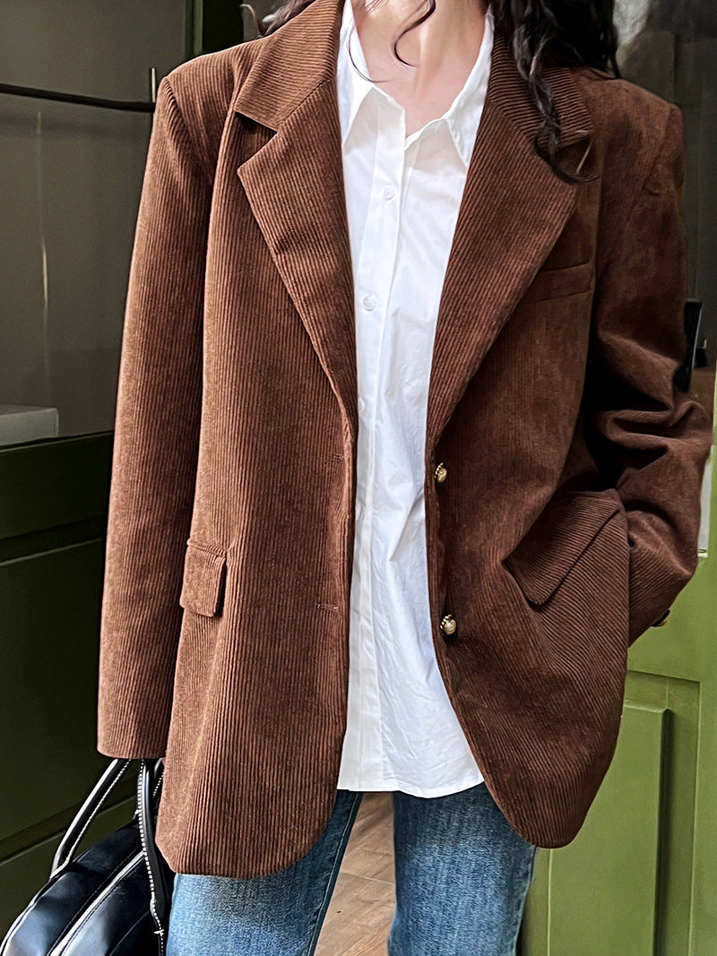 blazer vintage en velours côtelé avec boucle en métal ample