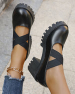 Cross Elastic Strap Square-toe Chunky Heel Mary Jane Sandals