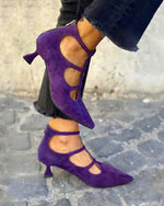 Chic Pointed toe suede hollow stiletto sandals