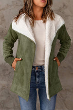 Langärmlige Thermojacke aus Wildleder und Lammwolle mit Revers