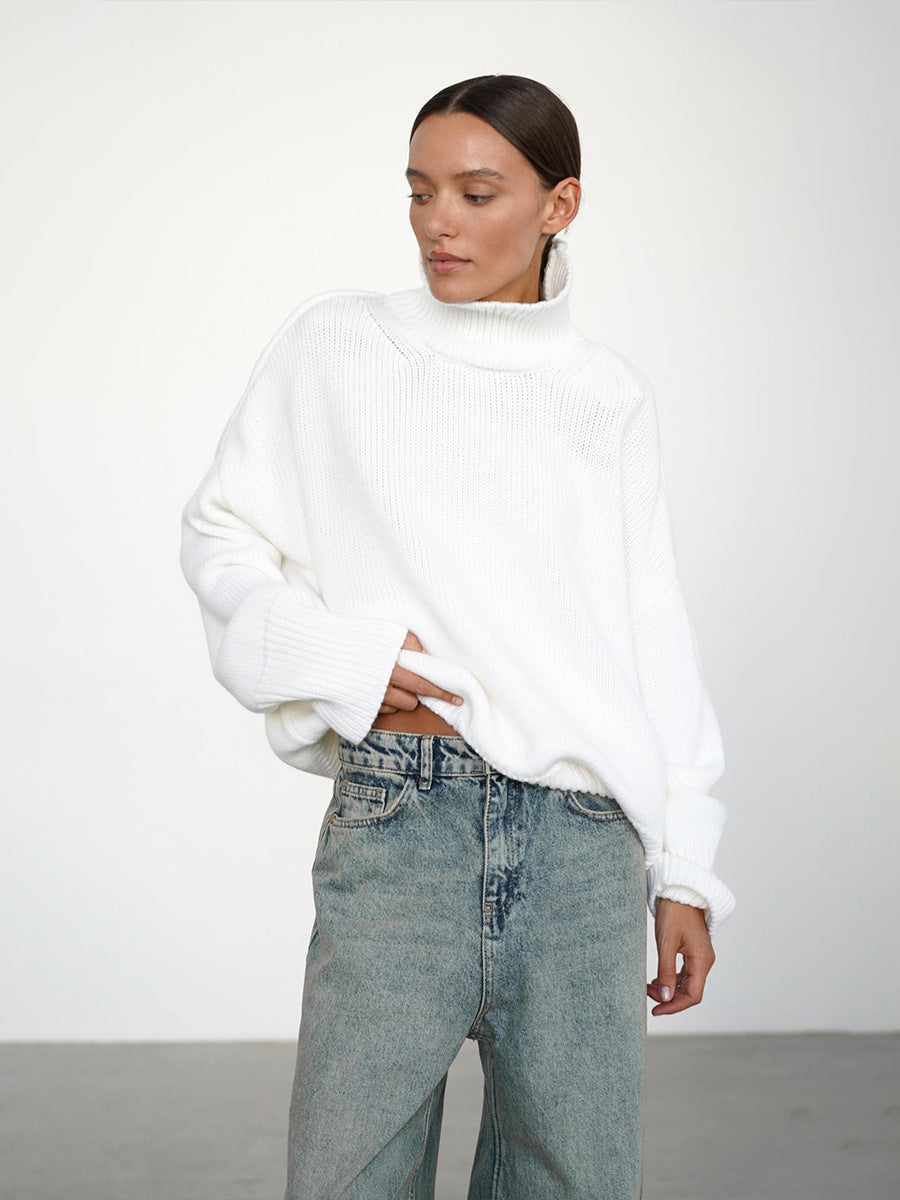 Pull ample en tricot à col roulé de couleur unie et confortable