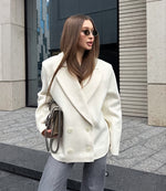 Vermont Village Double-breasted beige woolen suit jacket