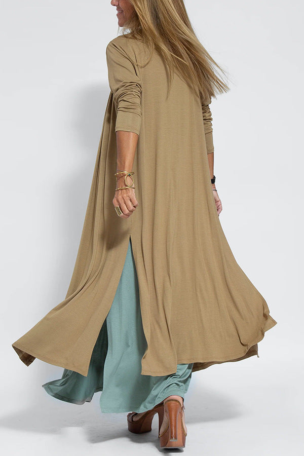 Elegant V-neck Sleeveless Long Dress Matching Vest Cardigan