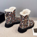 Chaussures mi-mollet en coton velours léopard