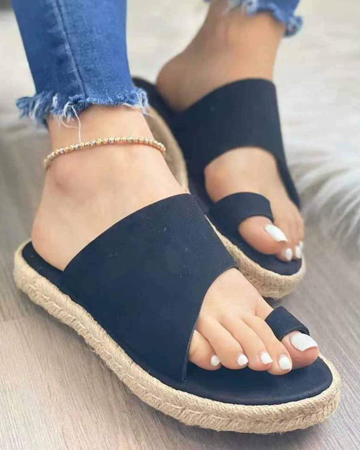 Chaussons espadrilles plates rétro en daim
