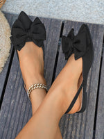 Large bow pointed toe flat heel sandals