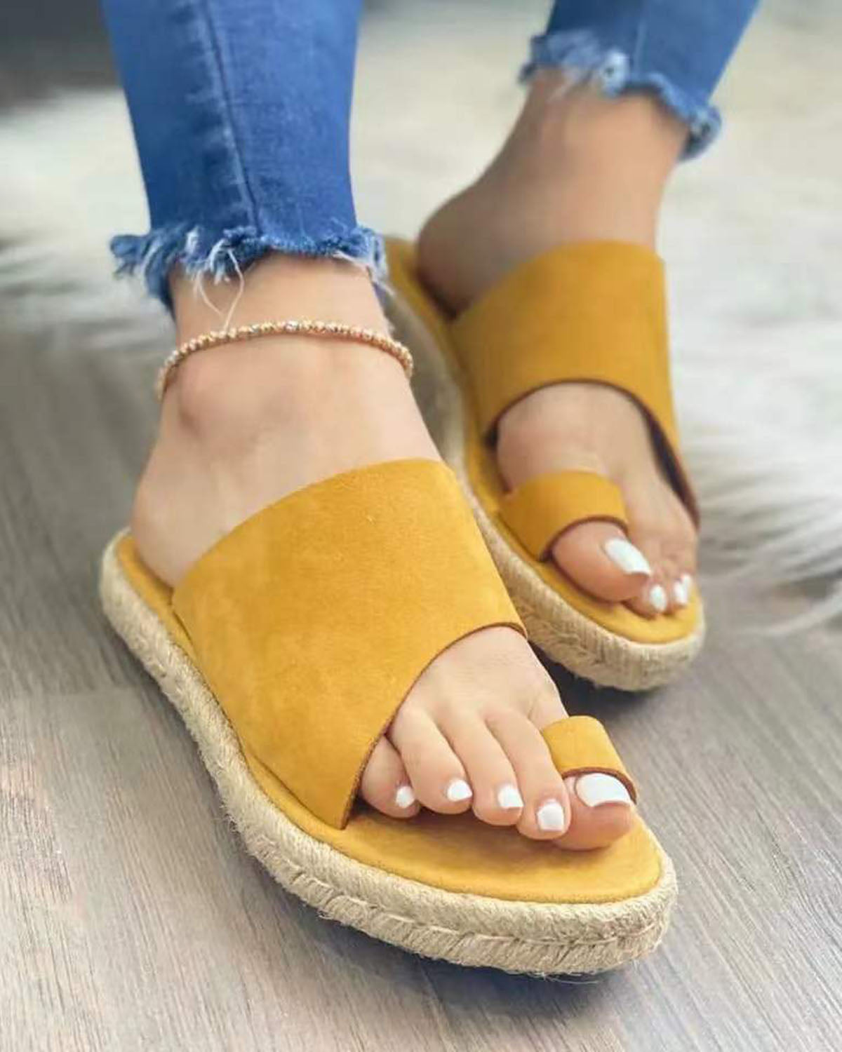 Chaussons espadrilles plates rétro en daim