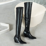 Skinny legs chunky high heels over-the-knee motorcycle boots