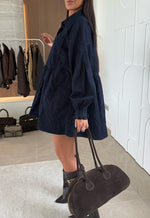 Button-Down Lantern Sleeve Denim Shirt Dress