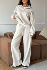 Zippered half-high collar pullover sweatshirt and wide-leg pants two-piece suit
