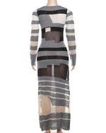 Contrast color stitching hollow slim fit knitted dress