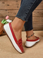 Red and white stitching rubber sole loafers