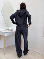 Zippered hooded sweatshirt and lace-up trousers two-piece set