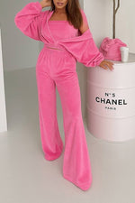 Afternoon Nap Hooded Cardigan and Elastic Wide-Leg Pants