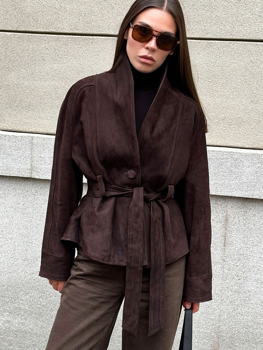 Vintage Wildleder Langarm Nubuk Mantel Jacke