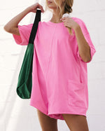 Mid-sleeve solid color Backless loose Romper