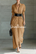 Robe longue chemise boutonnée à col minimaliste