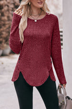 Top brossé boutonné à ourlet arrondi