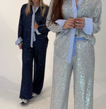 Loose casual sequined suit jacket and wide-leg pants two-piece suit