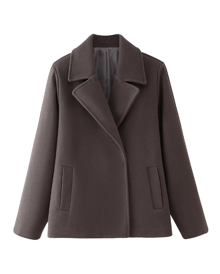 Double-breasted wool lapel long-sleeved cropped coat