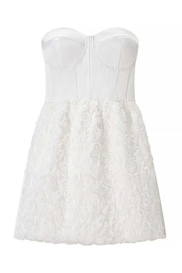 White 3D floral strapless vest mini dress
