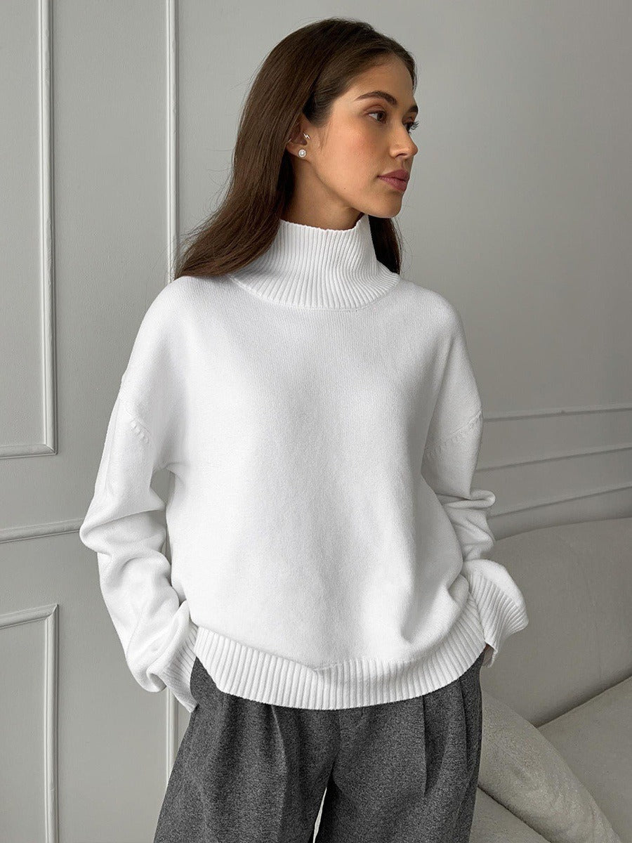 Loose-fitting turtleneck simple solid color pullover sweater