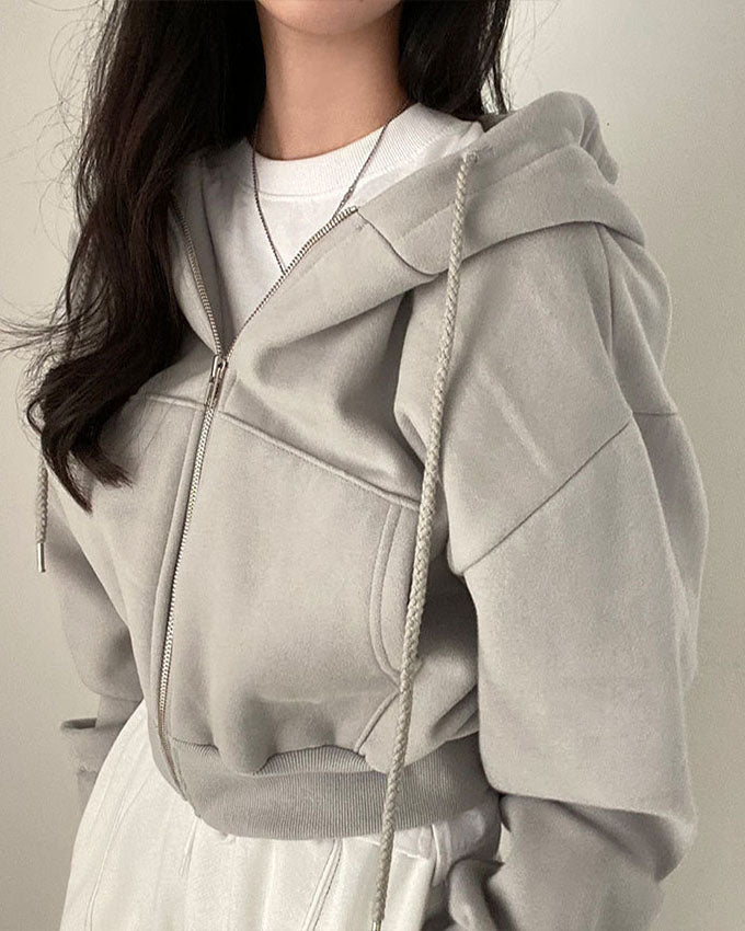 Kurzer, lockerer und einfarbiger Hoodie im Hip-Hop-Stil