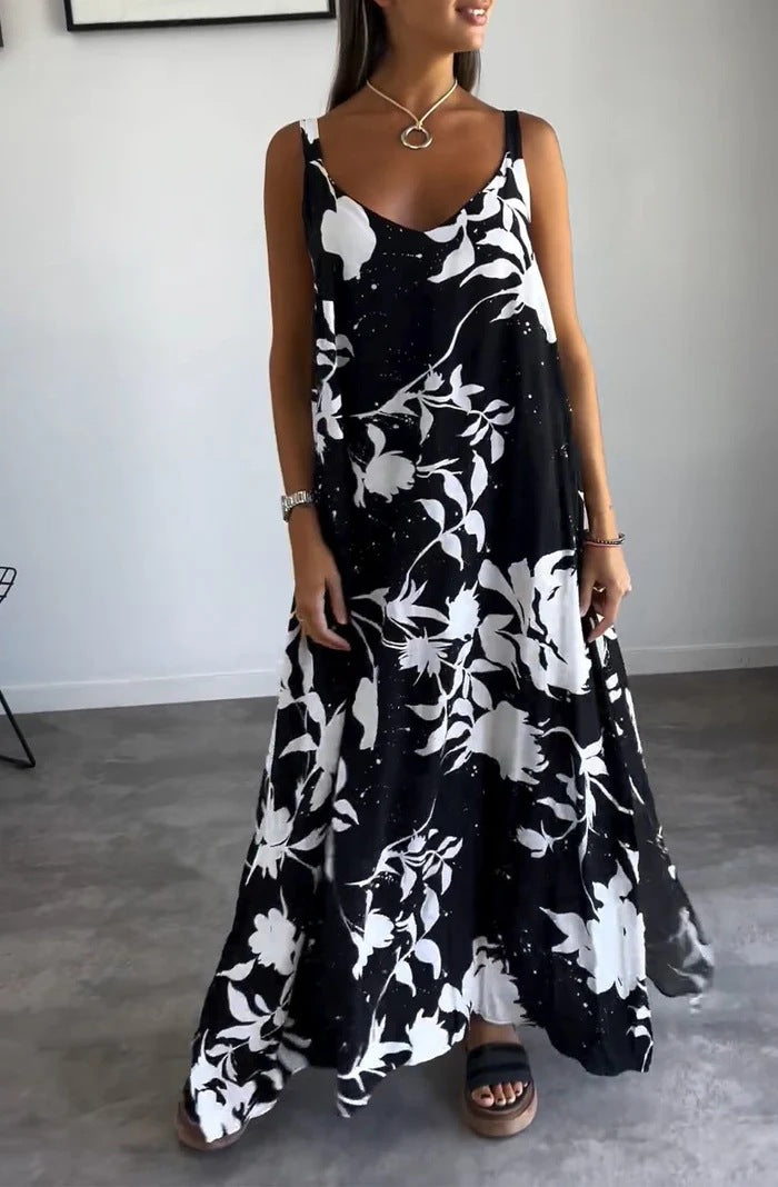 Neckholder-Kleid mit V-Ausschnitt und Retro-Print