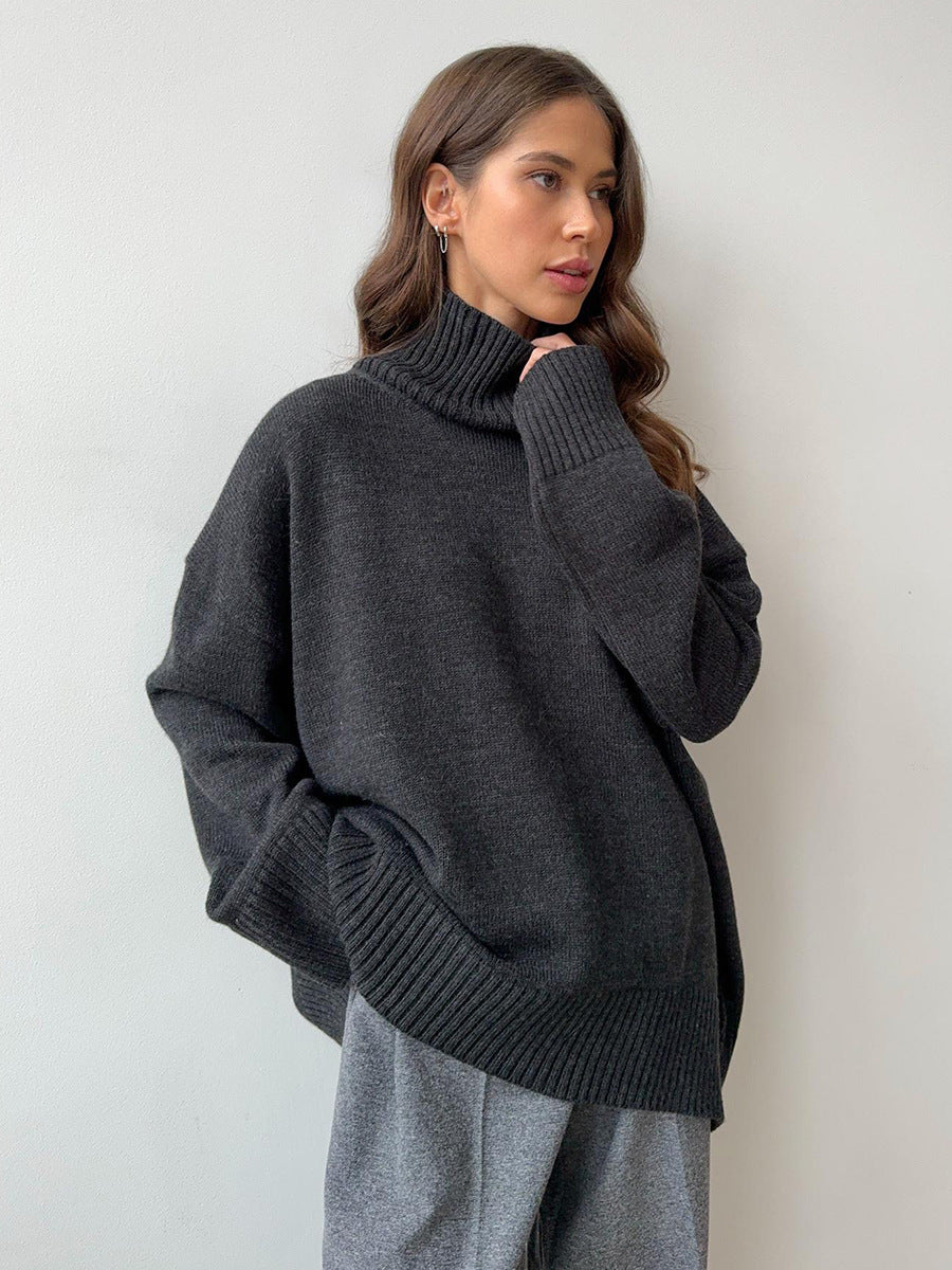 Pull ample en tricot à col roulé de couleur unie et confortable