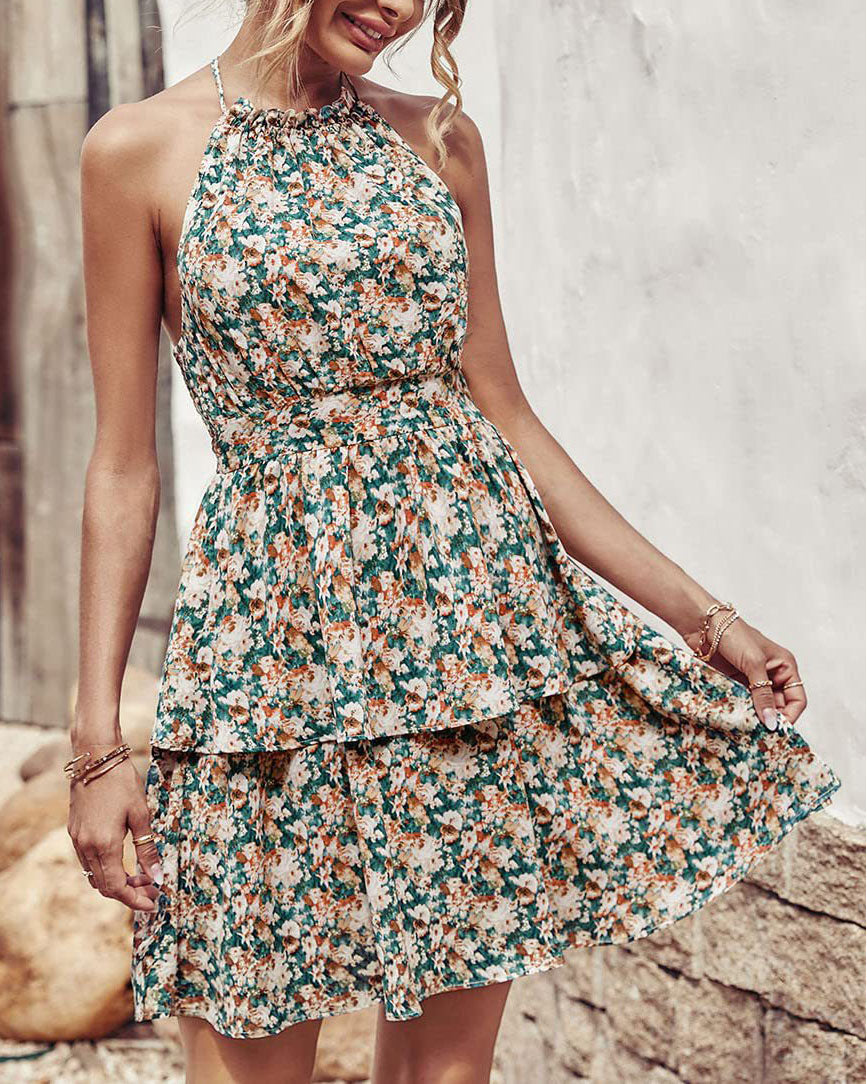 Neckholder-Kleid mit rückenfreiem, geblümtem Muster und ärmellos