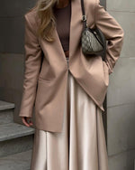 Solid Color High-Waisted Satin Midi Skirt