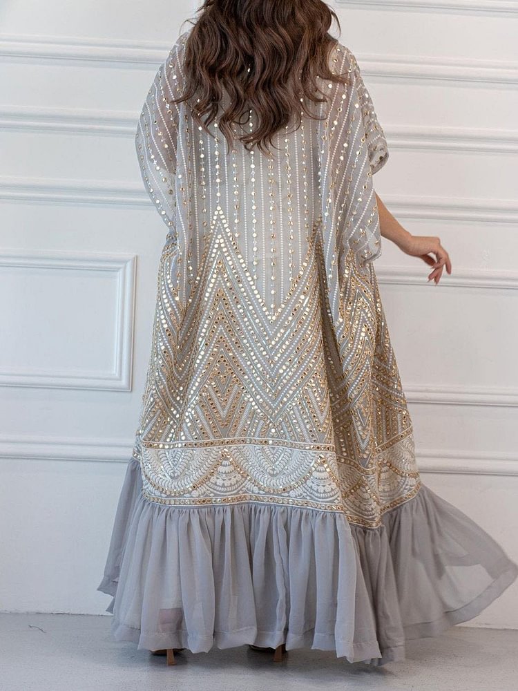 Wunderschönes Cape-Mantelkleid mit Fledermausärmeln, zweiteilig