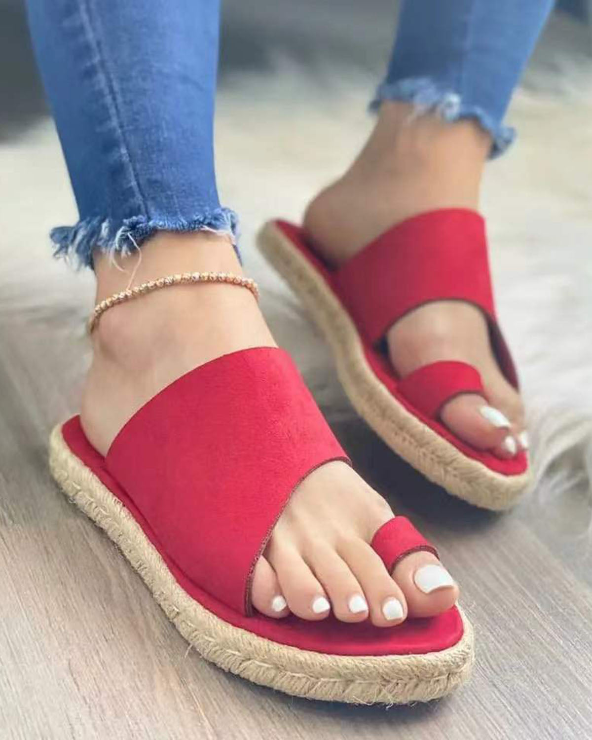 Chaussons espadrilles plates rétro en daim