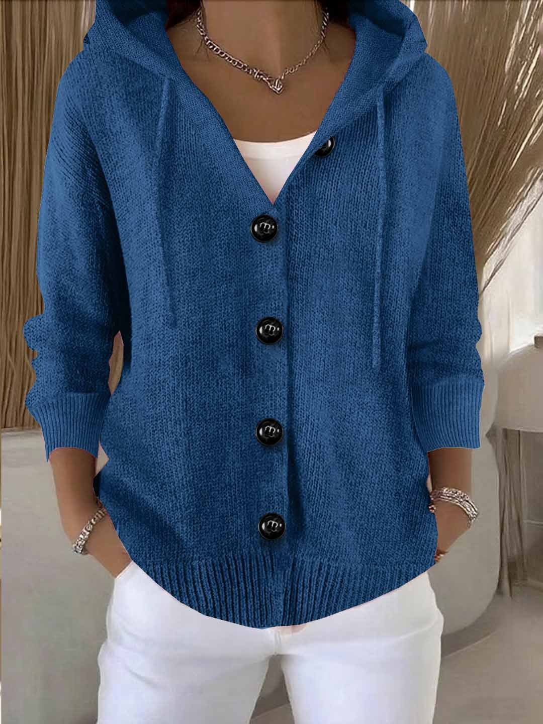 Cozy Long-sleeved button-down hooded knit cardigan