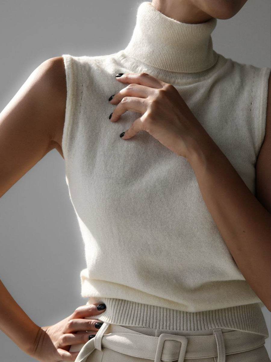 Pull sans manches à col roulé, haut sans manches simple
