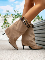 Leopard print velvet pointed toe stiletto heeled ankle boots