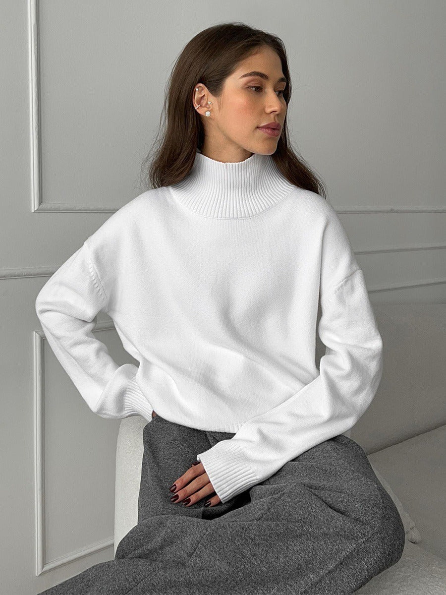 Loose-fitting turtleneck simple solid color pullover sweater