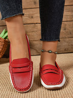 Red and white stitching rubber sole loafers