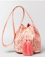 Sac seau en toile à franges imprimé bohème